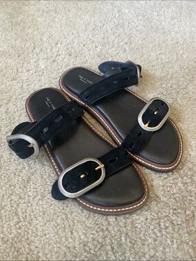 rag & bone Ansley Black Suede Buckle Slide Sandals